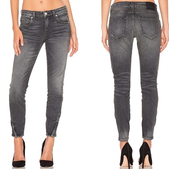 AMO Gray Twist Zip Skinny Jeans in Smoke - Picture 1 of 8